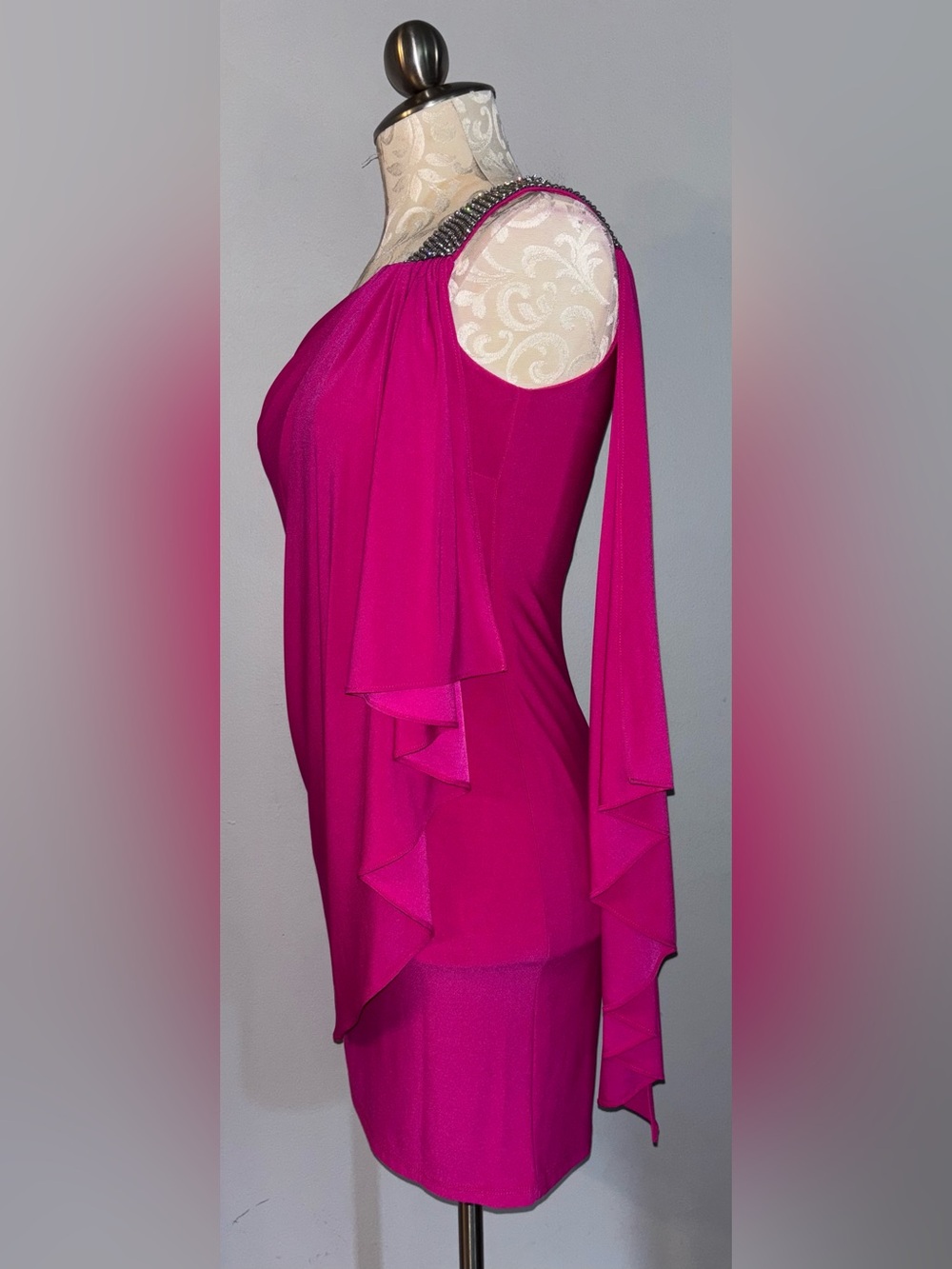 Cache Vintage One-Shoulder Evening Dress /Fuchsia Size Small